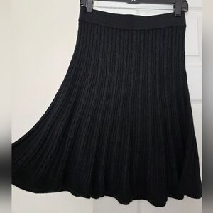 Wool Black Cable Knit Skirt, A-Line, Size XS